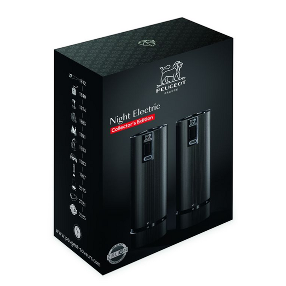 Набор из 2-х электрических мельниц для соли и перца, 15 см, карбон + алюминий, 6 степеней помола, черные матовые, LINE Zirlion, PEUGEOT, Франция, изображение 2