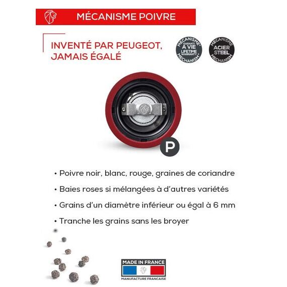 Мельница для перца 18 см, красный лак, 6 степеней помола, Paris U'select PEUGEOT, Франция, изображение 2
