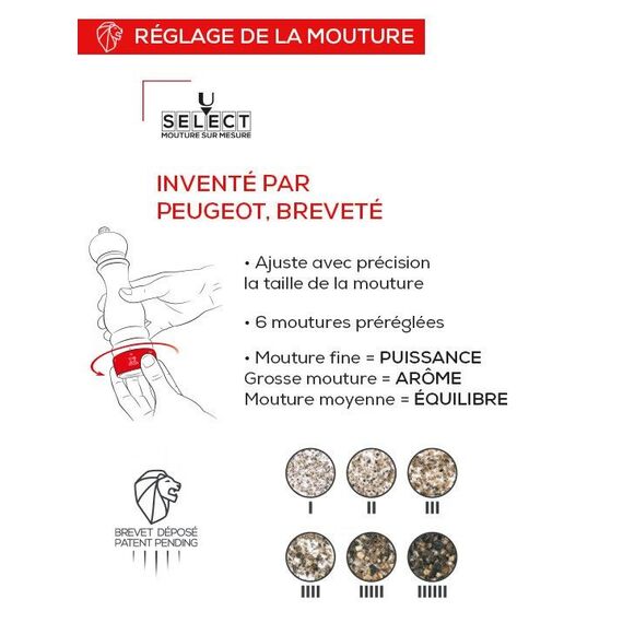 Мельница для перца 18 см, красный лак, 6 степеней помола, Paris U'select PEUGEOT, Франция, изображение 3