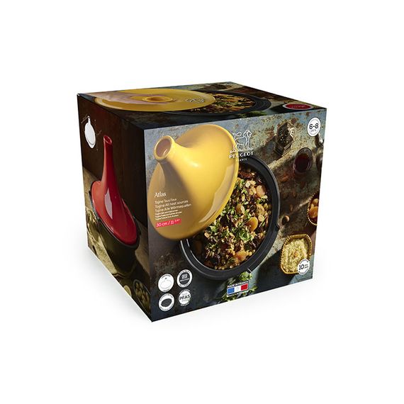 Тажин 33 см ( без ручек 30 см), h 23 см, основание - кованный алюминий с антипригарным покрытием, крышка - керамика, черная, ATLAS SATIN BLACK, Peugeot, изображение 7