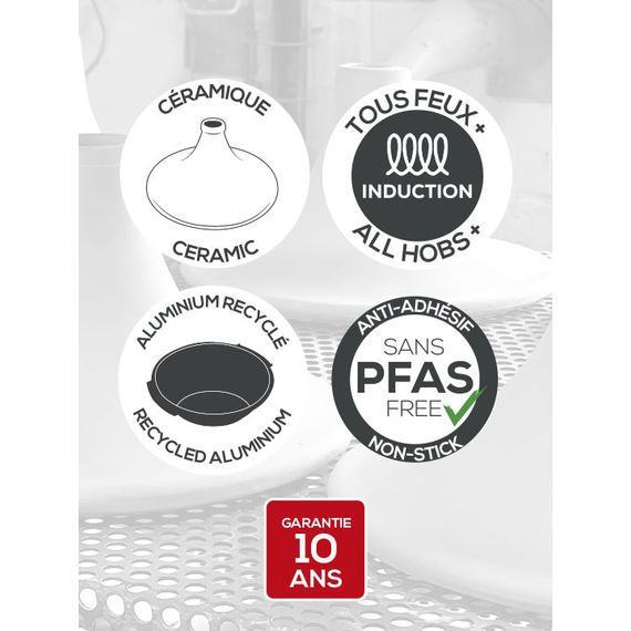 Тажин 33 см ( без ручек 30 см), h 23 см, основание - кованный алюминий с антипригарным покрытием, крышка - керамика, желтая, ATLAS  SAFFRON YELLOW, Peugeot, изображение 2
