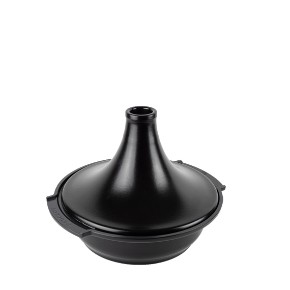 Тажин 33 см ( без ручек 30 см), h 23 см, основание - кованный алюминий с антипригарным покрытием, крышка - керамика, черная, ATLAS SATIN BLACK, Peugeot