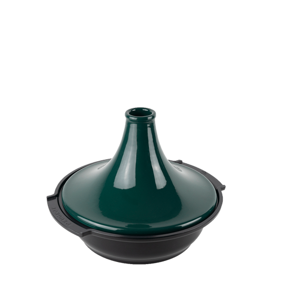 Тажин 33 см ( без ручек 30 см), h 23 см, основание - кованный алюминий с антипригарным покрытием, крышка - керамика, зеленая, ATLAS GREEN FOREST, Peugeot