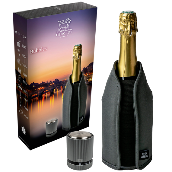 Набор 2 предмета рубашка для охлаждения + пробка для шампанского, серый, BUBBLES, Peugeot