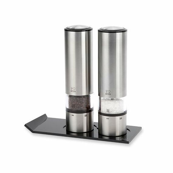 Набор электрических мельниц для соли и перца на подставке, 20см,  6 степеней помола, ELIS SENSE PEUGEOT, Франция