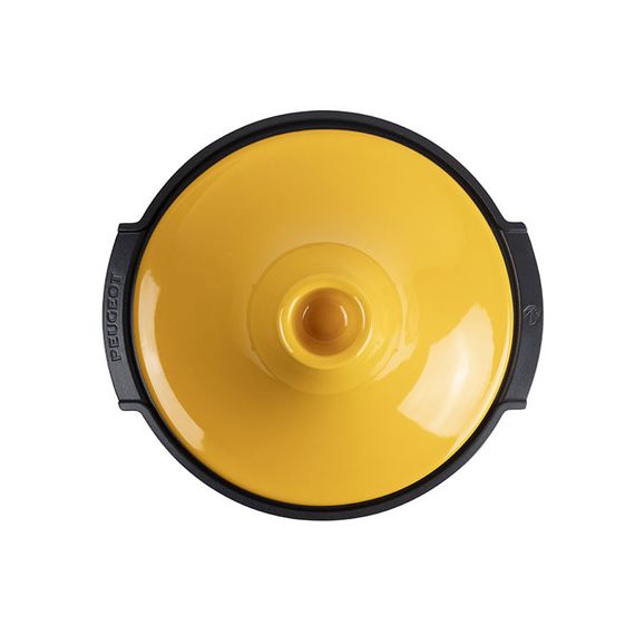 Тажин 33 см ( без ручек 30 см), h 23 см, основание - кованный алюминий с антипригарным покрытием, крышка - керамика, желтая, ATLAS  SAFFRON YELLOW, Peugeot, изображение 5